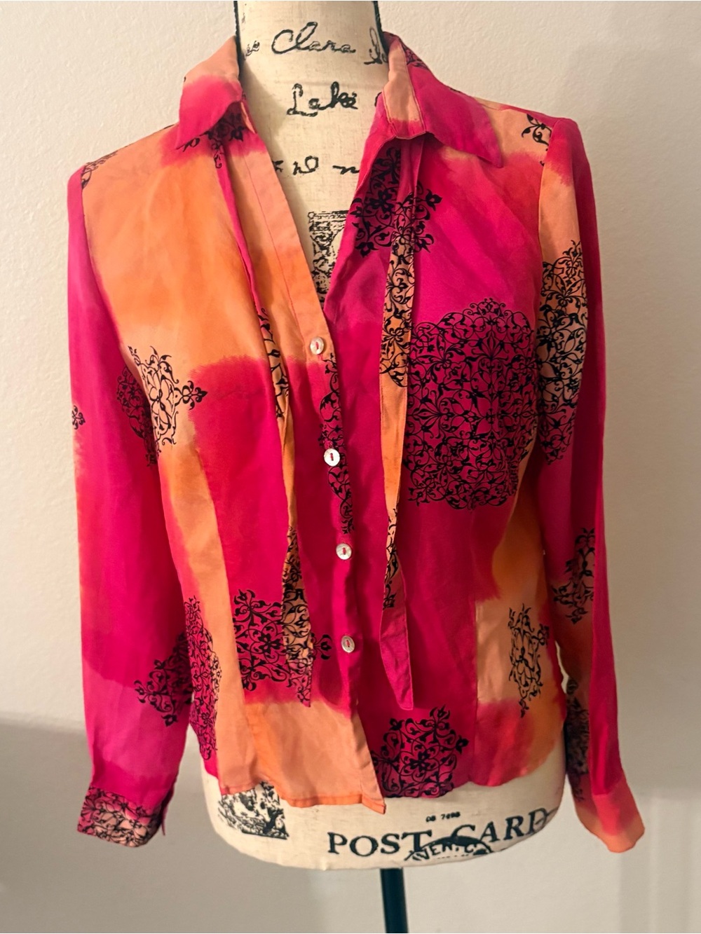 Vibrant Pink & Orange Printed Button-Down Shirt